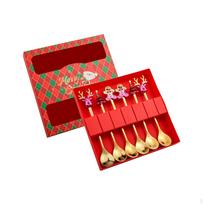 6Pcs Christmas Elk Tree Gingerbread Characters Spoons Flatware Decor Tea Tableware for Daily Use red