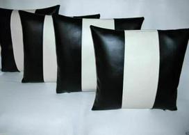 Genuine Real Leather Soft Lambskin Home Stylish Pillow  Cushion Decor Cover 14 x 14 in balta/juoda