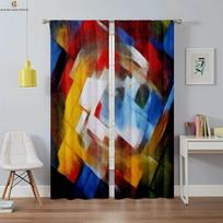 2 vienetai užtemdančių užuolaidų, peizažinė aliejinė tapyba, 3D spausdintos užuolaidos, aukštos kokybės juodas šilkas, vintažinės dekoratyvinės užuolaidos W100xH130(CM) folio&Rod pocket blue