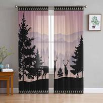 Wooden Forest Silhouette Deer Animal Sunset Sheer Curtains for Living Room Decor Window Curtains Kitchen Tulle Voile Curtains W135 x H115cm x1 gray