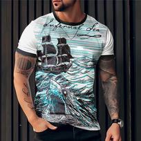 Men's T-shirt Pattern Shark Boat Pirate Round Neck 3D Printed Outdoor Daily Short Sleeved Tee Shirt S
