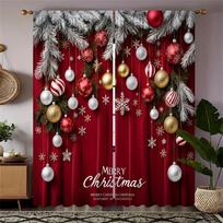 2pcs Cafe Curtains Christmas Snowman Snowflake Half Blackout Curtain For Bedroom Living Room Window Kitchen Office Home Kitchen W50 X H130(CM)X2&Hook