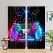 Funny Play Game Controller Gamepad Boy Cool Window Curtains Blinds for Kids Bedroom Living Room Kitchen Door Home Decor 2Pieces W50 X H130(CM)X2&Hook