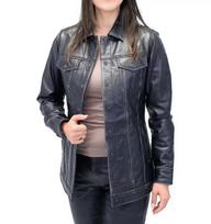 Designer 100%Lambskin Stylish Genuine Black Leather Women Handmade Casual Shirt S juoda