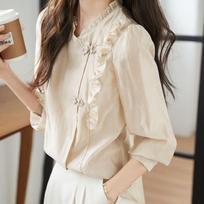 High End Black Fungus Collar Shirt Elegant and Fashionable for Women In Spring and Autumn 3XL abrikosas
