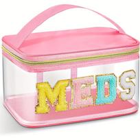 Siuvinėtas PVC Skaidrus Kelioninis Tualeto Reikmenų Krepšys - Didelės Talpos Kosmetikos Organizatorius MEDS rožinė