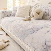 Luxurious Rabbit Fur Velvet Sofa Cushion  New Autumn And Winter Straight Seat Cushion Fixed Anti Slip Cover For Living Room 70x90 gray
