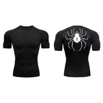 Spider Print Compression Shirt for Men Short Sleeve Rash Guard Gym Workout Undershirts Baselayers Athletic Quick Dry T-Shirt Tee S black