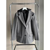 Fall/Winter Arrivals Women's Hooded Patchwork Herringbone Long Sleeve Shoulder Padded Suit Coat M black