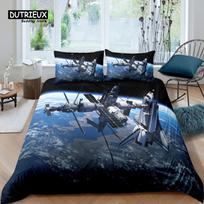 Home Living Luxury Space Station Bedding Set Spaceship Duvet Cover Pillowcase Queen and King EU/US/AU/UK Size Comforter Bedding EU single(135x200cm) black