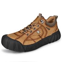 All-match  Mens Casual Sneakers Antiskid Male Treking Footwear Vintage Mountaineering Shoes Outdoor Men's Genuine Leather Shoes 38 chaki