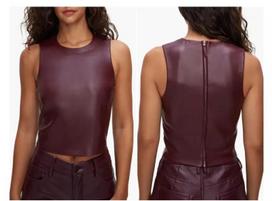 Formal Stylish Women's Maroon Genuine Party Handmade Top Casual Lambskin Leather S kaštoninė