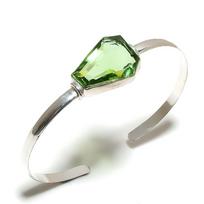 Peridot Gemstone Handmade Ethnic 925 Silver Cuff Bangle Adjustable c4N60 beige