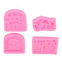 Enchanted Vintage Fairy Garden Silicone Mold Door Mushroom Flower Pattern Chocolate Molds for Home Bakery Fairy Garden Mold pink