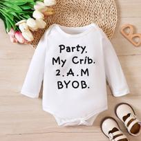 3-18 Months Infant Baby  Party. My Crib. 2.A.M BYOB  Print Jumpsuit Long Sleeve Bodysuit 3-6M
