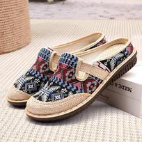 2024 Fashion Women's Shoes Bohemia Style Embroidered Linen Breathable Outdoor Casual Slippers Shoes For Women Zapatos De Mujer 36 gray