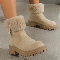 2024 New Winter Fur Integrated Snow Boots for Women with Plush Casual Short Boots and Cotton Shoes for Women 36 beveik baltos spalvos