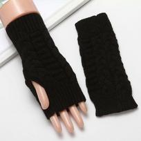 Unisex vilnonės nertos pirštinės be pirštų - Megztas puspirštis žiemai šildytis Adult one size elastic juoda