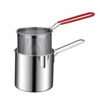 For Kitchen French Fries Deep Fryer Tempura Fryer Pan With Strainer 2pcs 3pcs Deep Frying Pot Milk Pot 304 Stainless Steel