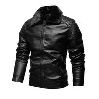 Leather Jacket for Men, Leather Jacket with Lapel and Fur Collar, Men's PU Coat, Motorcycle Suit, and Plush Leather Jacket XXXL juoda
