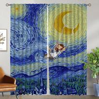 Elegant Room Curtains 2 Pieces Van Gogh Curtains for Bedroom Shades Partition Halloween Decoration Window Curtain Living Kitchen W50xH70cmx2pcs-CL