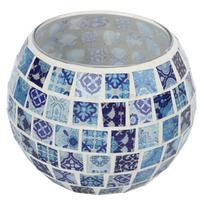 Tealight Candle Holder Blue and White Glass Mosaic Floral Patterns Warm Romantic Handcrafted