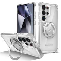 Besisukantis magnetinis sulankstomas stovas permatomas telefono dėklas, skirtas Samsung S25 S24 S23 Plus FE Note 20 S21 Ultra Armor smūgiams atsparus dangtelis For Galaxy S25&Case & Holder skaidri