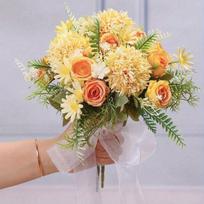 4PCS Rose Hydrangea Fake Plant Artificial Flower Faux Rose Bouquet with Stems for Wedding Hand Bouquet Decoration Table Centerpiece Decor Party Home geltona