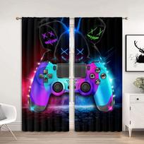 New Modern Style Game Controller 3D Digital Printed Thin Curtain for Boys Gaming Room Bedroom Window Curtain 2 Pieces Rod Pocket W50xH130(CM)x2pcs&HOOK