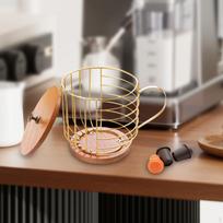 Coffee Pod Holder with Lid Wood Base Reusable Decorative Versatile Wire Storage Basket for white