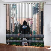 Living Room Curtains 2 Pieces Fashion 3D Cool Boy On The Street Shading Window Curtains For Bedroom Decoration Hook W70xH160cmx2&Grommet Top