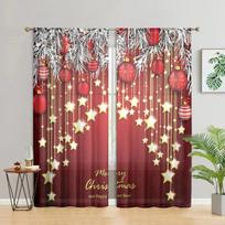 2 vnt., Kalėdinės raudonos rutuliukų šventinės užuolaidos - 30% pritemdymas - tinka svetainei, miegamajam, virtuvei, namų dekoravimui W150CM H166CM&Rod pocket raudona