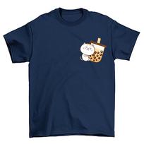 POPCLOSET Xs-3xl Cat Bubble Milk Tea Kucing Cute Cotton Tshirt Woman T Shirt Women Men Baju Perempuan Lelaki Oversize XS tamsiai mėlyna spalva