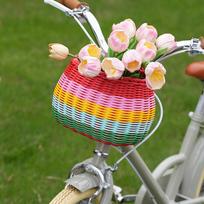 Kids Bike Basket Front Handlebar Accessories for Boys Girls with Straps Portable Bicycle red
