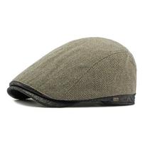 Autumn Winter Warm Hat Men's Beret British Retro Wool Forward Cap Peaked Cap pilka spalva
