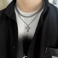 Deimantinis kryžius Kubietiška grandinėlė Vyriška Hip Hop Nišinė Dvigubo sluoksnio dizainas Moteriška raktikaulio grandinėlė Poros aksesuarai Mada