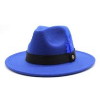 Panama Top Hat British Versatile Flat Edge Jazz Hat Pink Woolen Top Hat Men'S And Women'S Hat M（56-58cm） mėlyna
