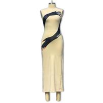 Summer Women's Sleeveless Printed Long Dresses L abrikosas