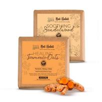 Nat Habit Raminantis sandalmedžio ir gydantis ciberžolės-avižų sviesto vonios muilas, pagamintas ajurvediniu šaltuoju procesu raminimui -(125g x 2, Kombinuotas)