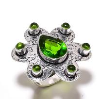 Natural Peridot Gemstone Handmade 925 Sterling Silver Gift Ring Size 9 G0k32 gray