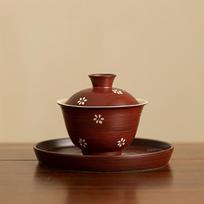 Chinese Traditional Ceramic Gaiwan Teacup Handmade Flowers Tea Bowl Household Beauty Tea Infuser Portable Tea Set Accessories 12.8x8.3cm  130ml brown