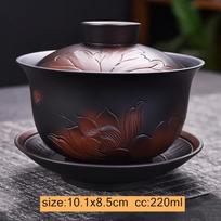 Vintage Purple Pottery Gaiwan Pot Bearing Chinese Handmade Tea Bowl Teacup Beauty Tea Infuser Household Travel Personal Teaware gray