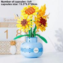 Sunflower Basket Bouquet Building Kit Rose Bonsai Sunflowers Building Blocks Set Blossom Particle Botanical Valentines Gifts No Box