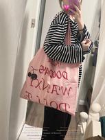 Shoulder Bag Women'S Printed Letters Lazy Wind Pink Student Large Capacity Canvas Bag Versatile Class Commuter Tote Bag 38*40 rožinė