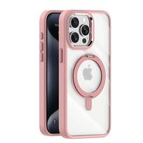 Transparent For Magsafe Wireless Charge Ring Holder Phone Case For iPhone 15 14 Plus 13 12 Pro Max Clear Metal Kickstand Cover For iPhone 15&Case & Holder rožinė