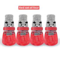 Dog Socks Small Size Dogs Thai Winter Warm Waterproof Non-slip Teddy Shoe Covers Cat Socks Anti-scratch Pet Supplies S (recommended 1.50 kg-3.50 kg raudona