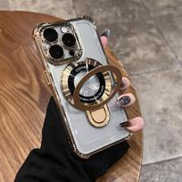 Plating Magnetic Ring Bracket Transparent Case For iPhone 15 14 Plus 13 12 11 Pro Max For Magsafe Stand Holder Shockproof Cover For iPhone 13 ProMax black