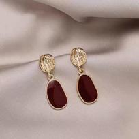 Red retro earrings Hong Kong style temperament stud earrings new trendy simple niche design earrings women