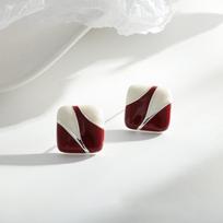 Ankara Red Color Blocked Square Elegance Stud Earring for Women Korean Sweet Ear Wedding Party Jewelry Girl Friend Gift