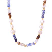 Natural Stone Round Beads, Freshwater Pearl Beads, Handmade Necklace Made of Titanium Steel, Versatile, Personalized, Colorful, Sweet Girl Temperament 42CM